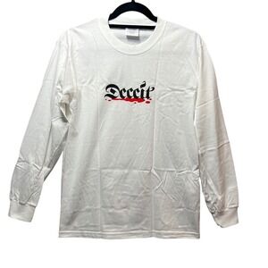 Y2K Trust No One Spider Print Graphic Long Sleeve T-Shirt White Streetwear Small